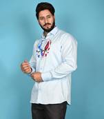 Light blue birds of yin yang handpainted cotton shirt