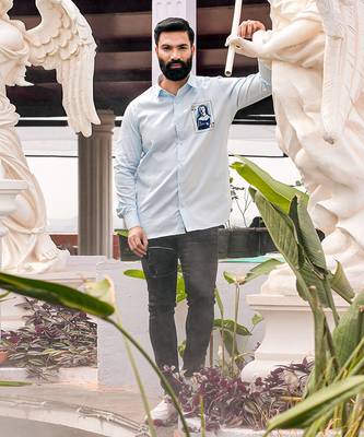 Light blue king ronaldo handpainted cotton shirt 1