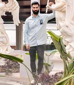 Light blue king ronaldo handpainted cotton shirt