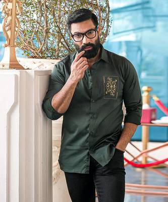 Olive green baazigar handpainted cotton shirt 1