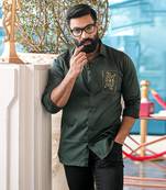 Olive green baazigar handpainted cotton shirt