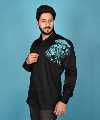 Black lion king handpainted cotton shirt 1