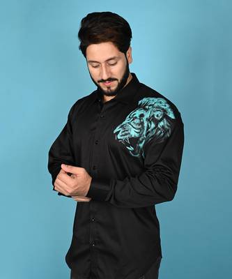 Black lion king handpainted cotton shirt 2