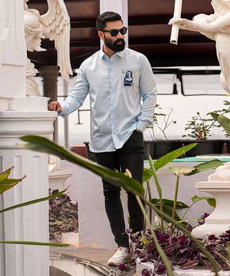 Light blue king ronaldo handpainted cotton shirt 2