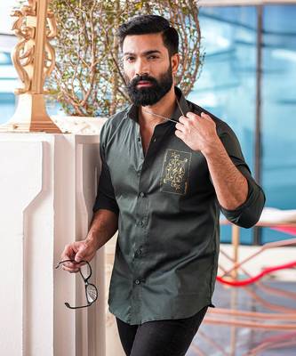 Olive green baazigar handpainted cotton shirt 2