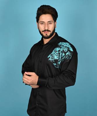 Black lion king handpainted cotton shirt 3