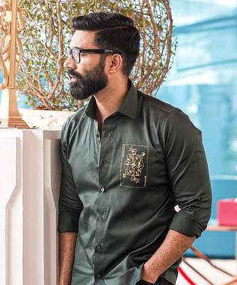 Olive green baazigar handpainted cotton shirt 4