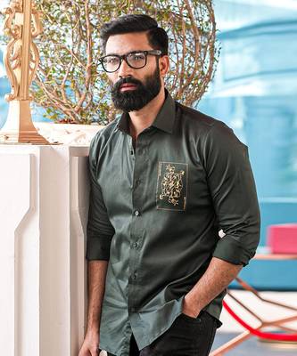 Olive green baazigar handpainted cotton shirt 5