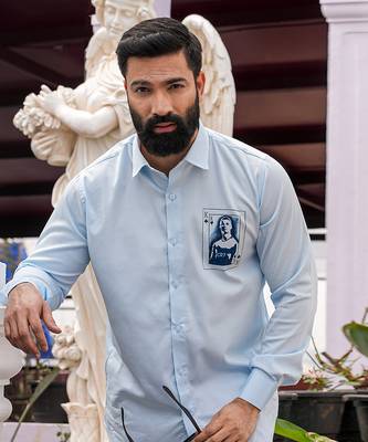 Light blue king ronaldo handpainted cotton shirt 5
