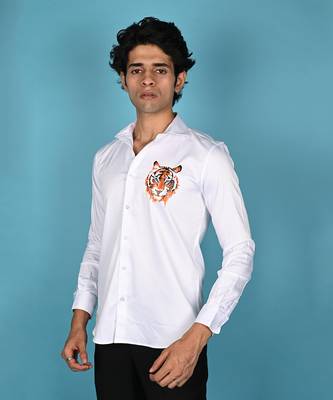 White rustic tiger handpainted cotton shirt 1