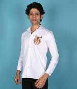 White rustic tiger handpainted cotton shirt