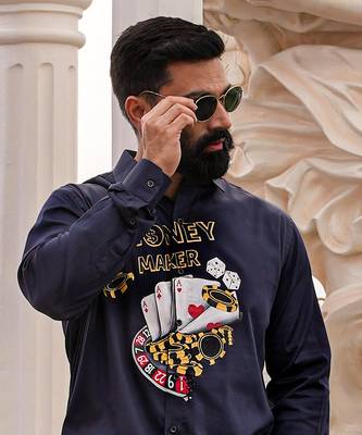Navy blue money maker handpainted cotton shirt 5