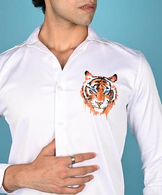 White rustic tiger handpainted cotton shirt 2