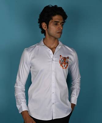 White rustic tiger handpainted cotton shirt 3