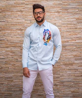 Light blue bright night wolf cotton shirt 1