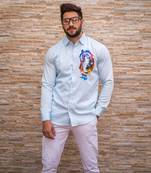 Light blue bright night wolf cotton shirt