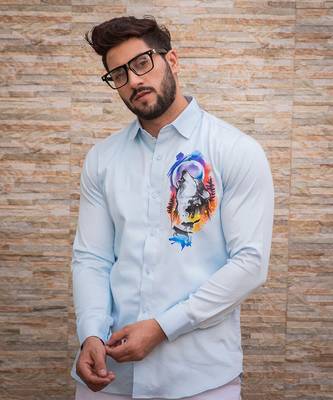 Light blue bright night wolf cotton shirt 3