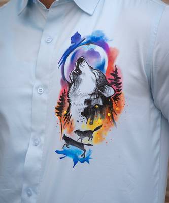 Light blue bright night wolf cotton shirt 4