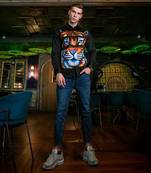 Black the magnificent tiger handpainted cotton shirt