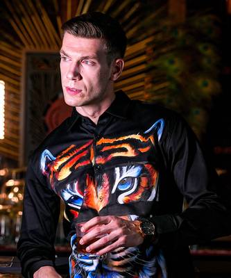 Black the magnificent tiger handpainted cotton shirt 2