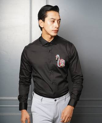 Black flamboyant handpainted cotton shirt 1
