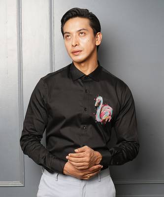 Black flamboyant handpainted cotton shirt 2