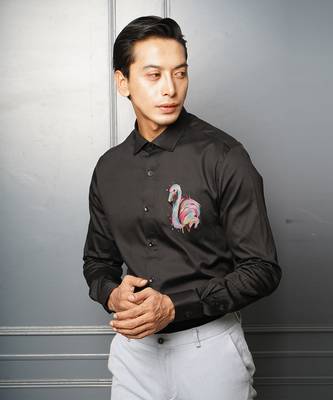 Black flamboyant handpainted cotton shirt 3