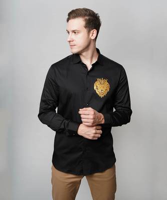 Black leo handpainted cotton shirt 1