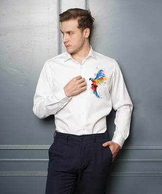 White macaw handpainted cotton shirt 1