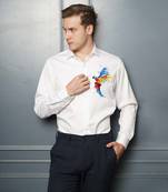 White macaw handpainted cotton shirt