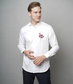 White blooming flamingo handpainted cotton shirt
