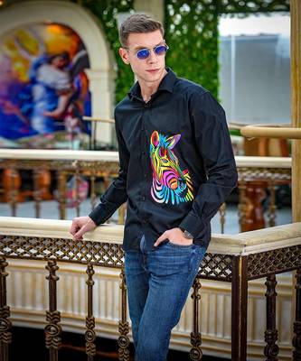 Black rainbow zebra handpainted cotton shirt 1