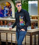 Black rainbow zebra handpainted cotton shirt