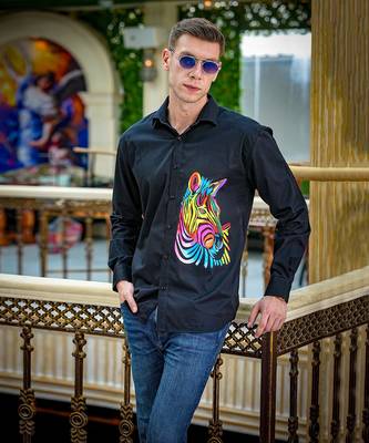 Black rainbow zebra handpainted cotton shirt 2