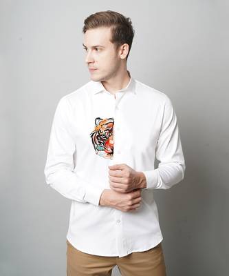 White half faced tiger handpainted cotton shirt 1