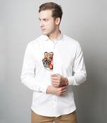 White half faced tiger handpainted cotton shirt