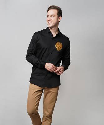 Black leo handpainted cotton shirt 3