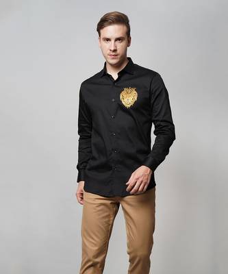 Black leo handpainted cotton shirt 4