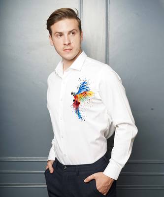 White macaw handpainted cotton shirt 3