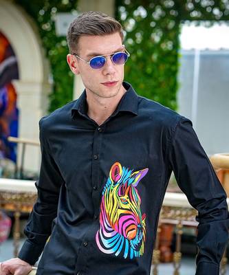 Black rainbow zebra handpainted cotton shirt 3