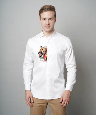 White half faced tiger handpainted cotton shirt 2