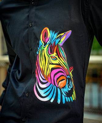 Black rainbow zebra handpainted cotton shirt 4