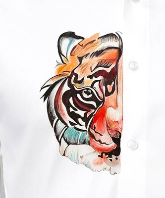 White half faced tiger handpainted cotton shirt 3