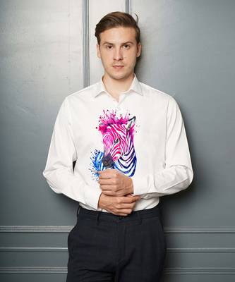 White vibrant zebra handpainted cotton shirt 1