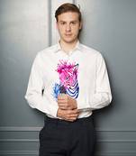 White vibrant zebra handpainted cotton shirt