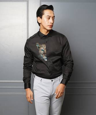 Black cubic cheetah handpainted cotton shirt 1
