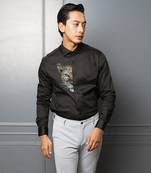 Black cubic cheetah handpainted cotton shirt