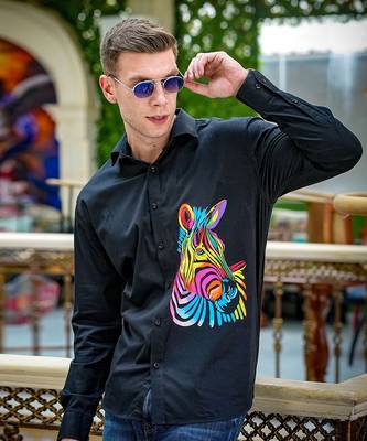 Black rainbow zebra handpainted cotton shirt 5