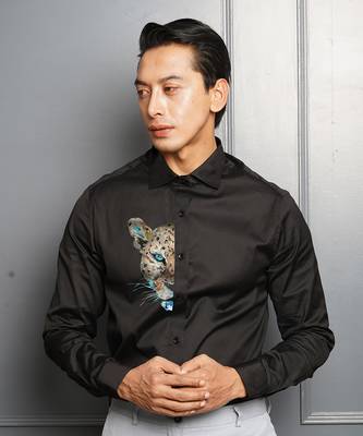 Black cubic cheetah handpainted cotton shirt 2
