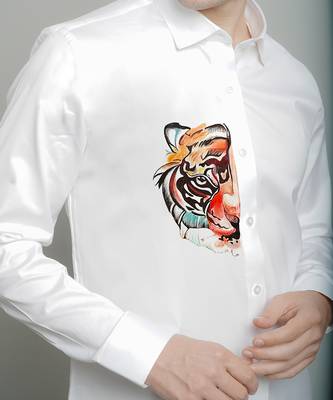White half faced tiger handpainted cotton shirt 4